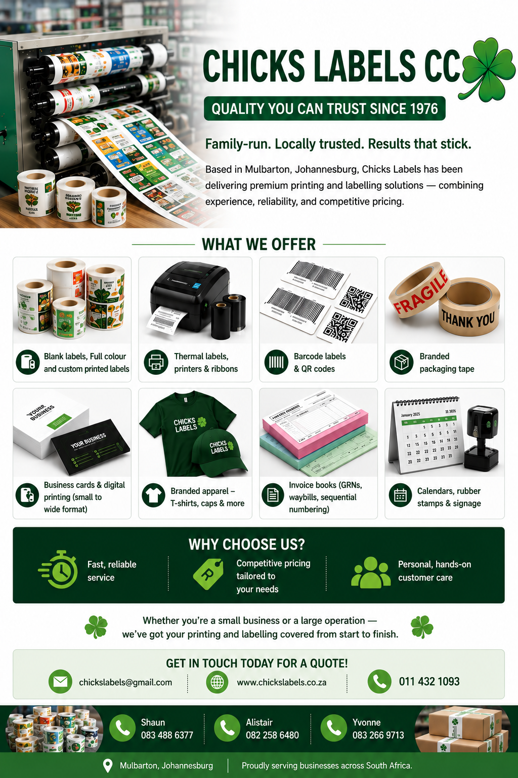 Chicks Labels printing and labelling products